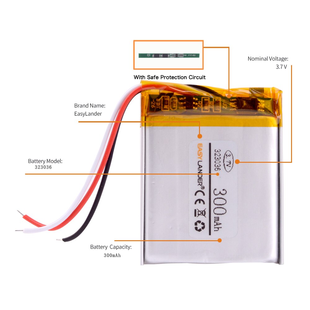 3 líneas 323036 3,7 V 300mAh Baterías de polímero de litio reemplazo genuino sansa para un clip sansa + reproductor mp3