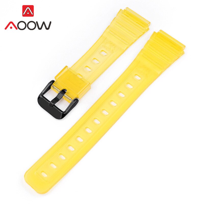 Gummi Sport Gurt für Casio F91W F-84 F-105 108 A158 A168 AE1200 AE1300 Männer Frauen Glänzend Wasserdichte Ersatz Uhr Band: Gelb Schwarz
