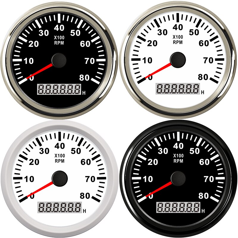 Vedenpitävä 85mm 8000 rpm kierroslukumittari kierroslukumittari tuntimittarilla digitaalinen bensiini diesel 12v 24v punainen taustavalo