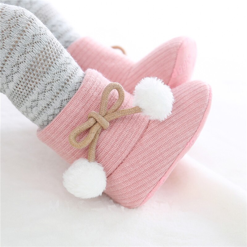 Baby herfst winter laarzen babymeisje winter warme schoenen effen peuter harige ballen eerste stappers kinderschoenen 0-18m: A / 13-18 maanden
