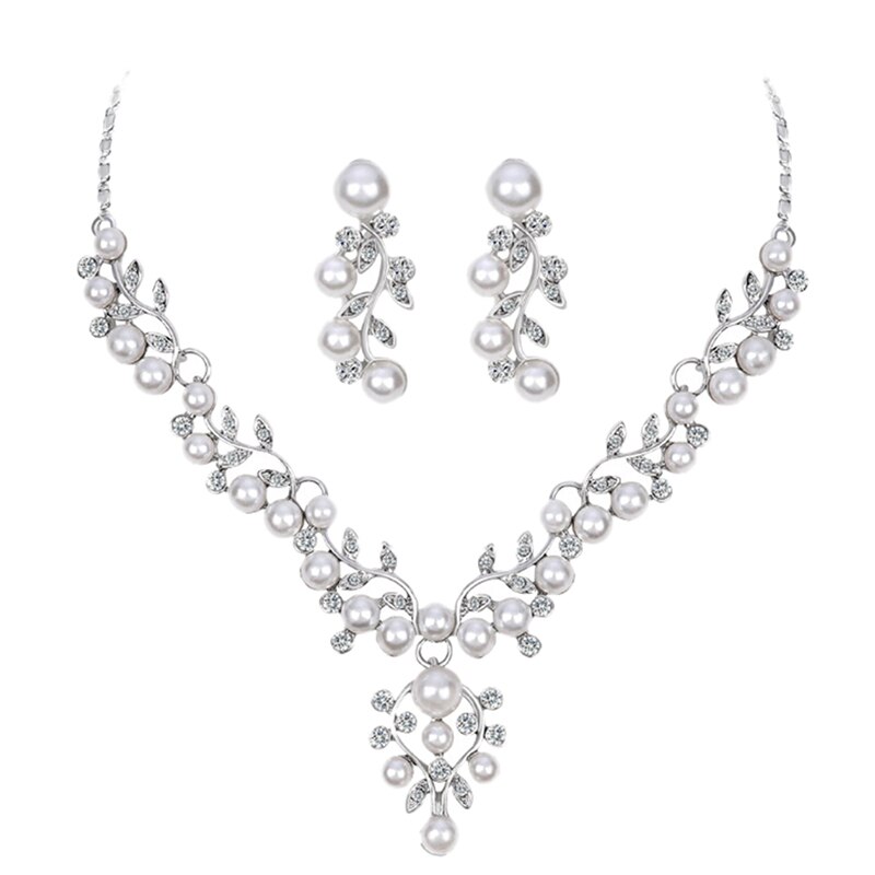 African Beads Jewelry Set Wedding Imitation Crystal Bridal Necklace Jewelry Costume Pearl Jewelry Sets For Wome