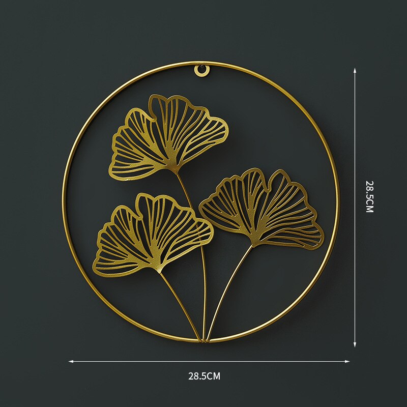 Nordic Home Decoration Metal Decor Living Room Wall Hanging Wall Decoration Round Golden Leaf Wall Hanging Display Stand: F