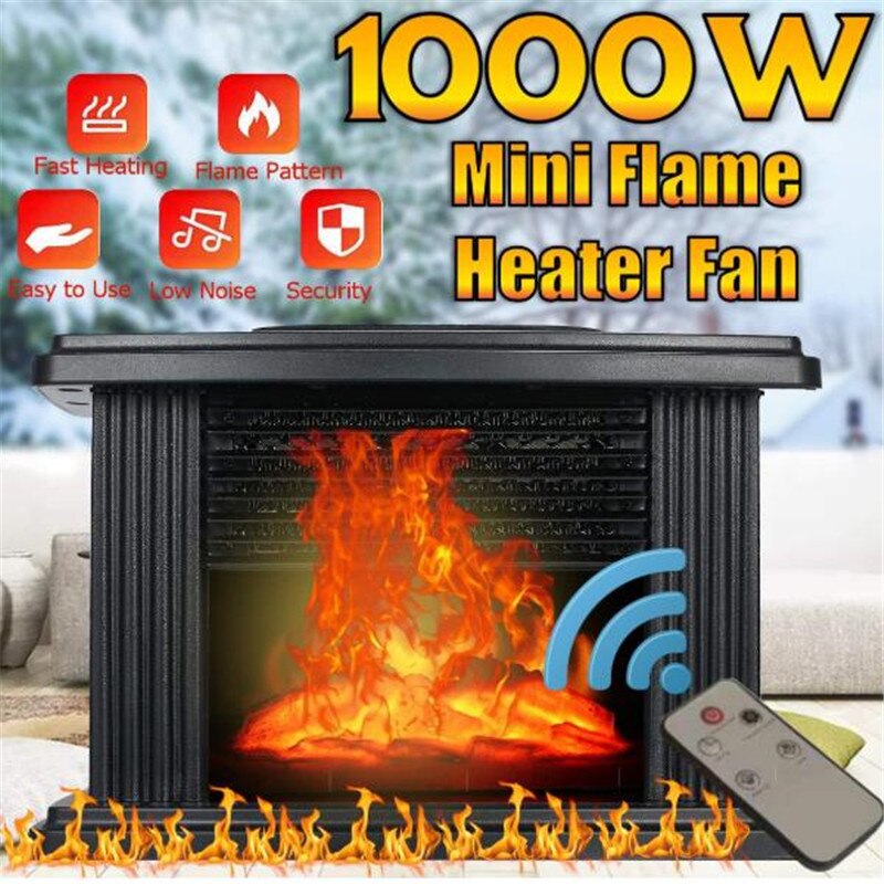 1000w desktop mini elektrisk pejsvarmer med logflammeeffekt varmluftvarmer fan bordbordvarme til vinter smart hjem