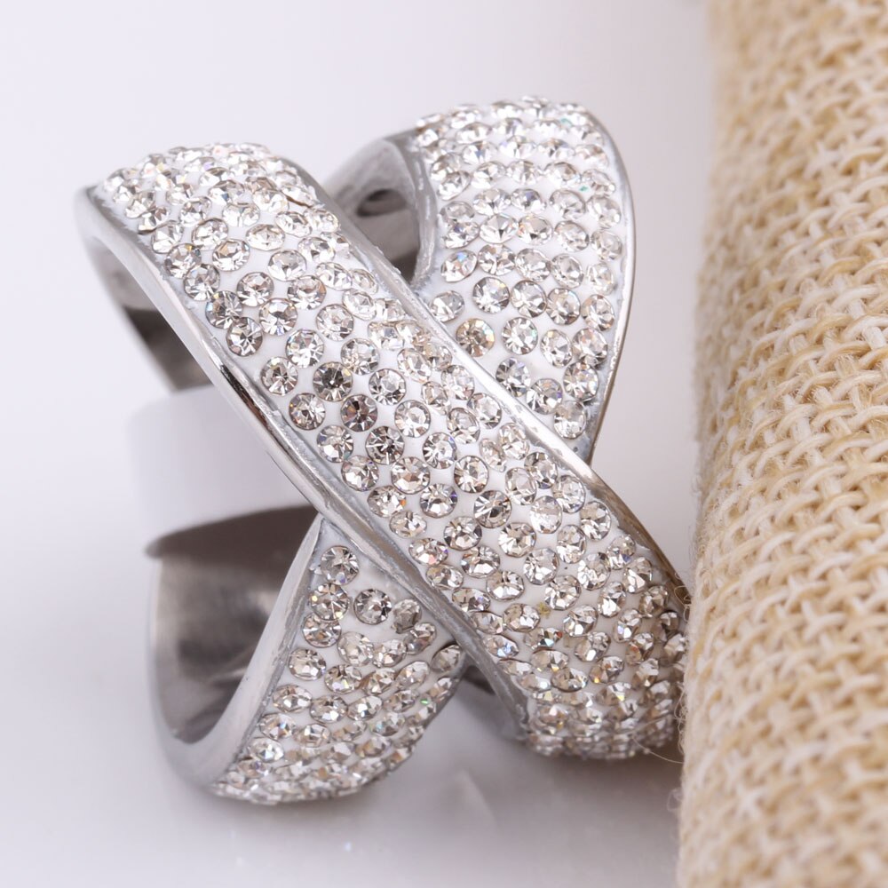 Moda jóias cruz anel com cristal pavimentado na moda de aço inoxidável cristais austríacos womens anéis para festa presente