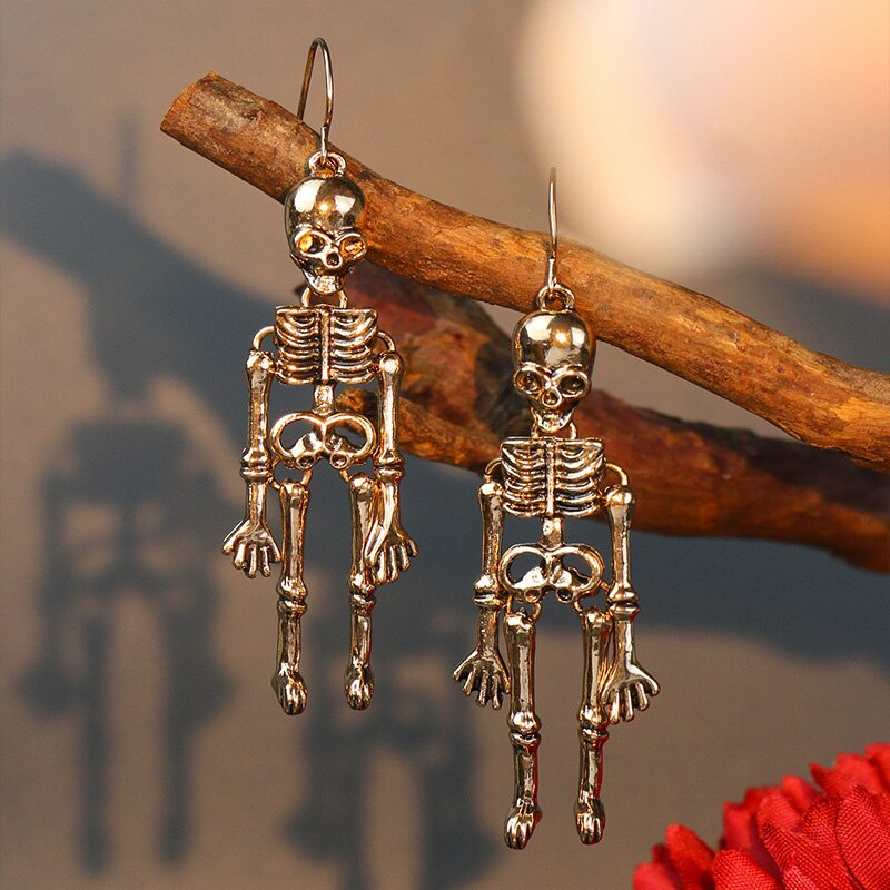 Halloween Oorbellen Schedel Skelet Ear Festival Thema Lichtmetalen Dark Punk Oor Sieraden Cadeau Voor Meisjes 1.8*7.2cm Tt @ 88