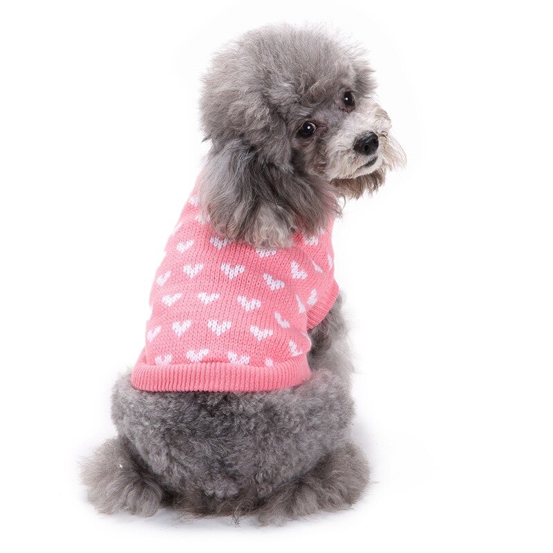 Kleine hondentrui kerst winter warm kostuum acryl trui breien haken kleding roze liefdeshart ronde hals kleding