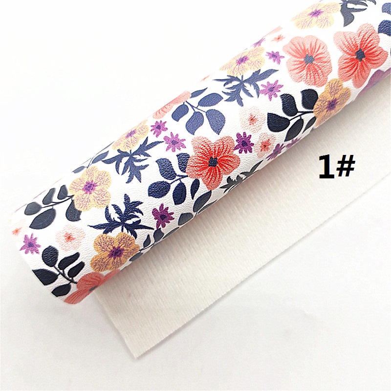 Spring Flowers Printed Synthetic Faux Leather Vinyl Fabric Sheets with Felt Backing For Craft DIY Bows 21X29CM R474B: 1-30X134CM