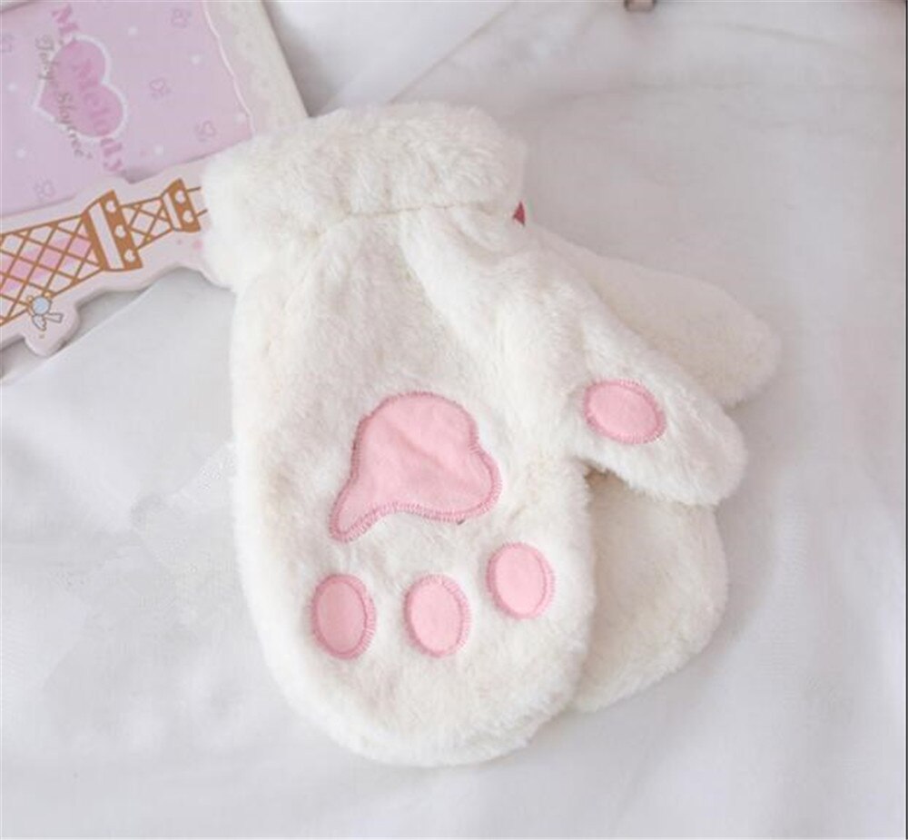 Lolita – mitaines en peluche avec patte de chat pour femmes, gants de noël et d&#39;hiver chauds, Kawaii à col épais, étudiants B856