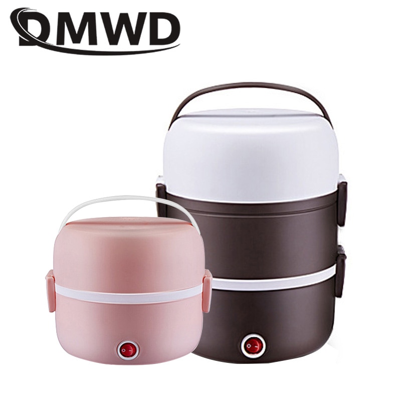 DMWD Electric 2L mini rice cooker stainless steel 2/3 layers food warmer steamer portable automatic heating insulation lunch box