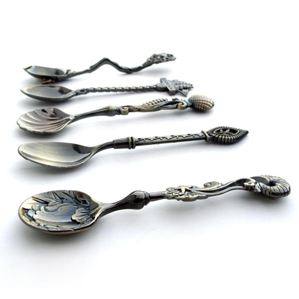 5 pçs do vintage colher estilo real metal esculpido mini café chá leite sobremesa colher de cozinha acessórios utensílios de mesa colher para lanches