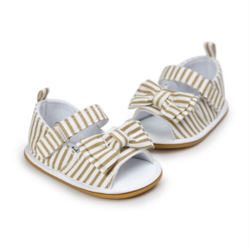 Sommar spädbarn flickor mjuk sula skor småbarn guld sandaler barn baby prinsessa 0-18m: Kaki / 13-18 månader