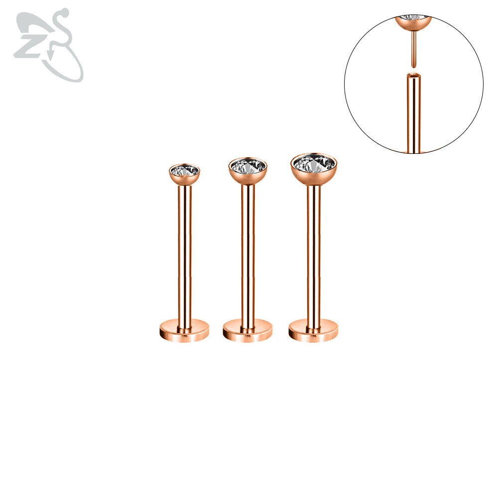 Zs 3 Stks/partij Cz Crystal Lip Piercing Set 6/8/10/12Mm Rvs Monroe Labret ringen Oor Tragus Helix Piercings Sieraden 16G: 19-12mm Rose gold