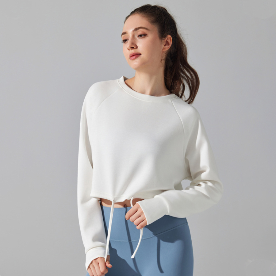 Frauen verlieren Sport Hemden Yoga Laufen Taille Zeichnung Lange Ärmel oben draussen Erholung trainieren Ausbildung Sweatshirt Winter