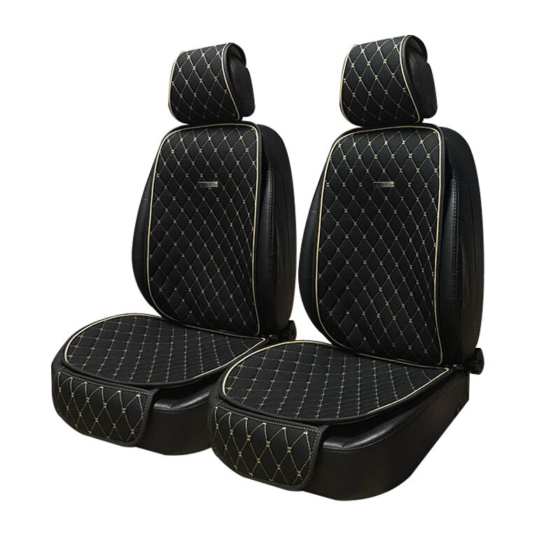 AUTOROWN Natural Flax Car Seat Cushion Universal Size Linen Fabric Seat Cover Auto Accessories Summer Automobile Seat Covers: 2pc BLACK-BEIGE
