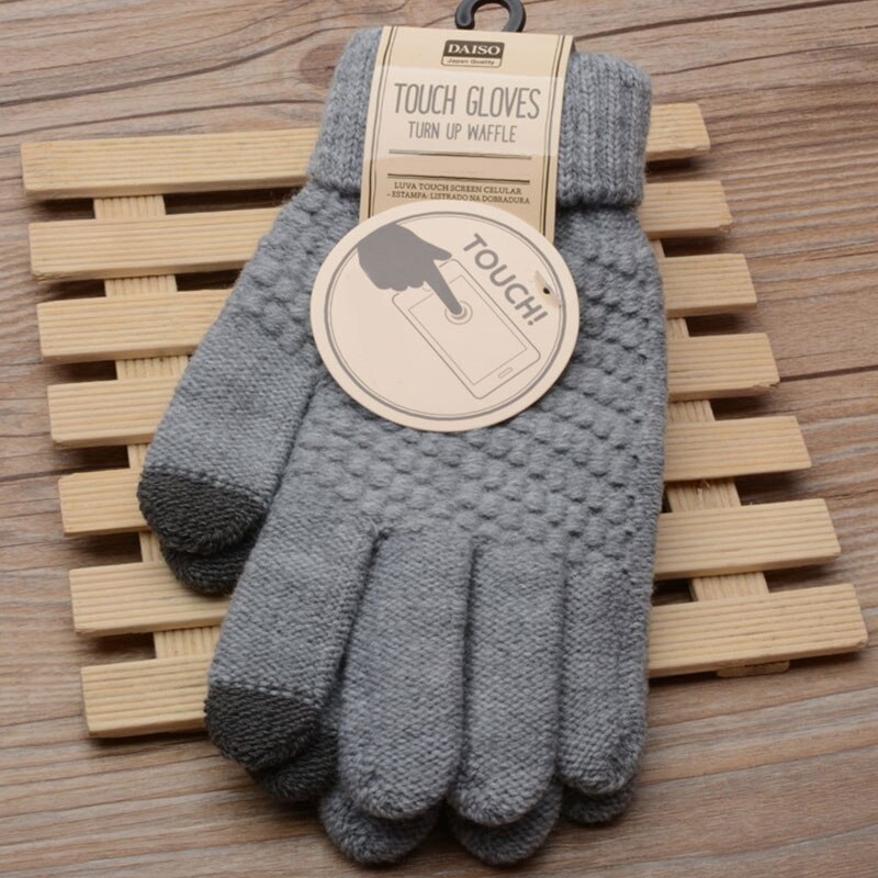 YOLAI 1Pair Touchscreen Gloves Snow Flower Winter Warm Knit Gloves Christmas Gifts For Women Men (A-Blue, One Size