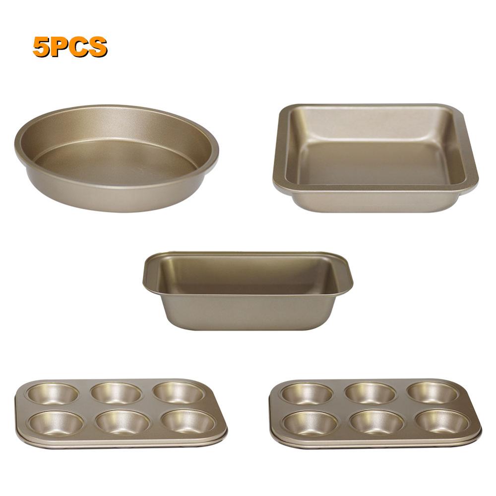 Baking Tray Rectangle Oven Baking Form Aluminium Cake Pan Non -Stick Biscuit Cookie Macaroon Pastry Tools Bakeware Set: 5PCS