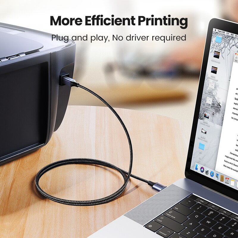 UGREEN-Cable USB para impresora 2,0, Cable trenzado tipo A macho A tipo B, Cable USB de alta velocidad para Escáner de impresora Epson Canon