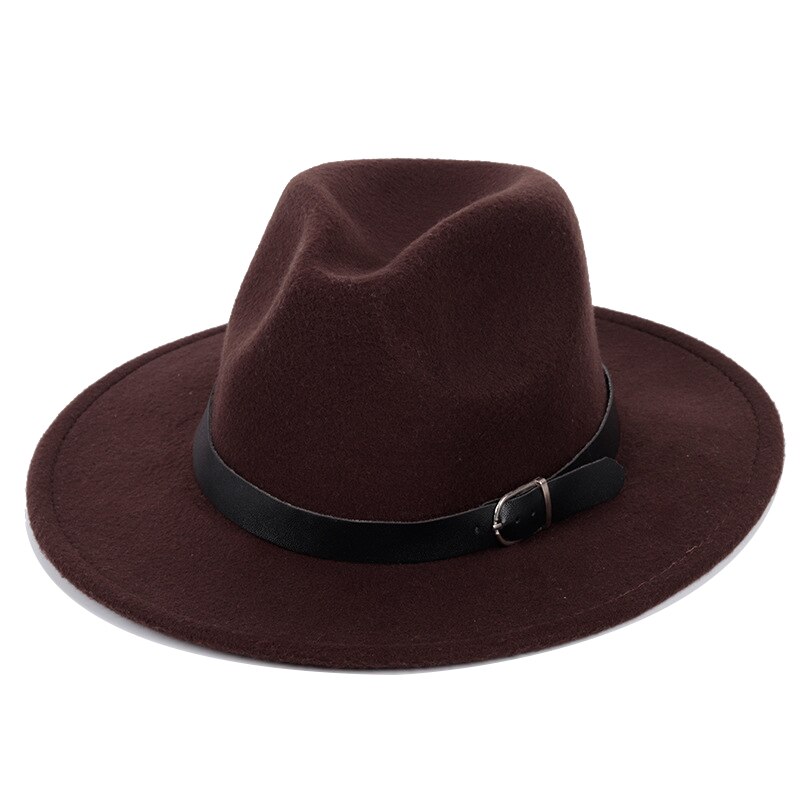 Vintage Voelde Jazz Fedora Hoeden Grote Rand Cloche Cowboy Panama Voor Vrouwen Mannen Wol Herfst Winter Klassieke Brede Rand top Hat: Brown