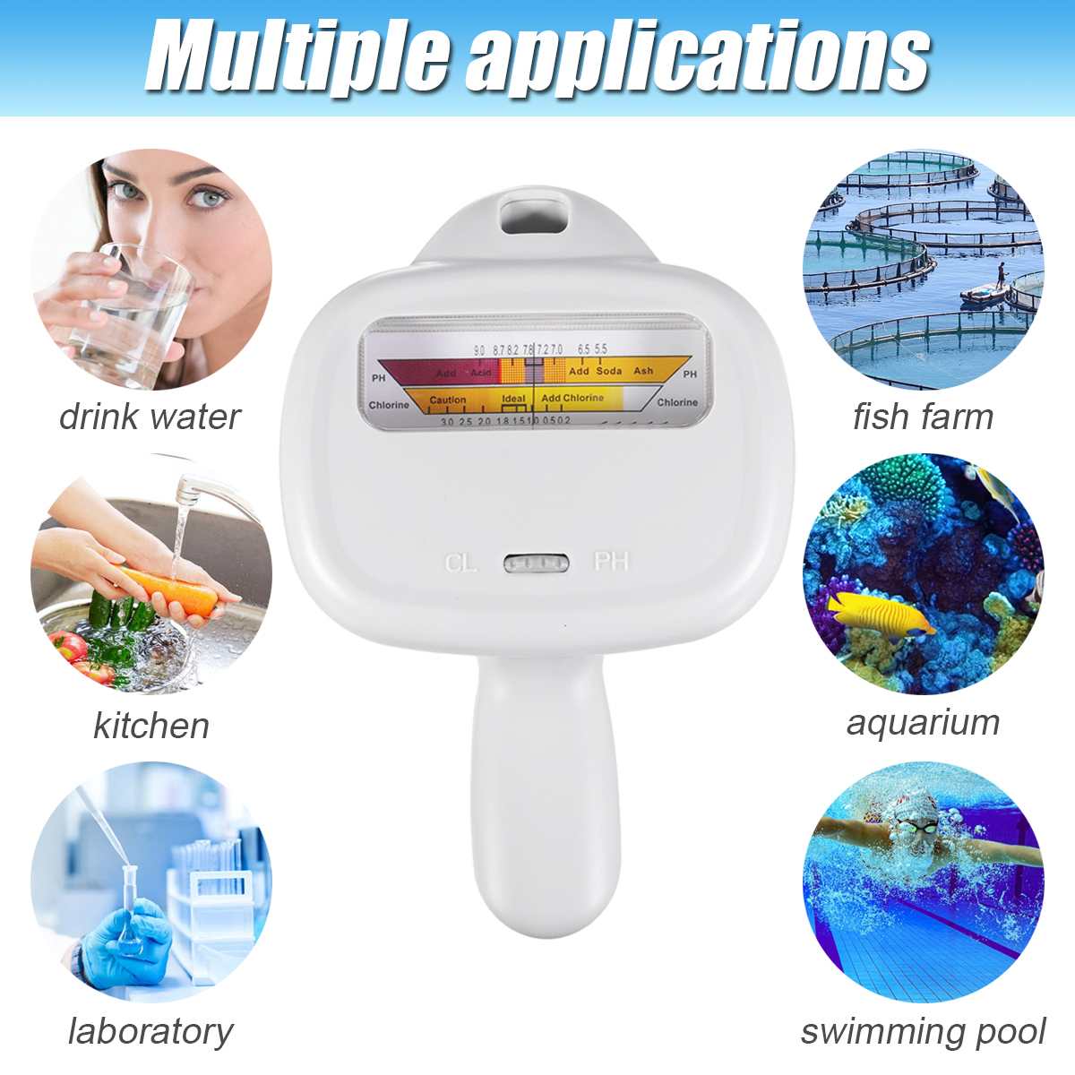Portable PH Test Monitor Water Tester PH Chlorine Level Portable PH Meter Swimming Pool Spa Pool Testing Device 2 in 1