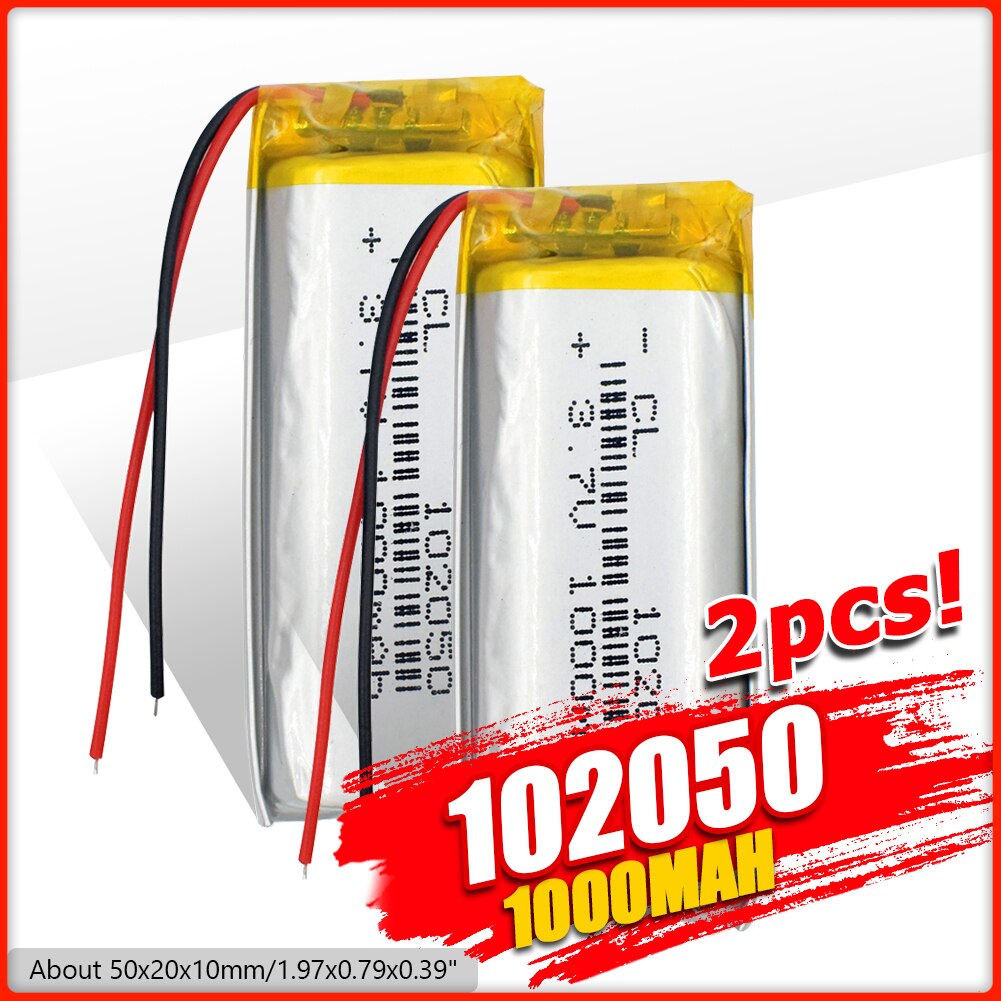 1/2/4x Oplaadbare 3.7V 1000Mah Lipo Batterij 102050 Lithium Polymeer Li-Polymeer Batterij Met pcb MP3 MP4 MP5 Gps Bateria: 2 pieces