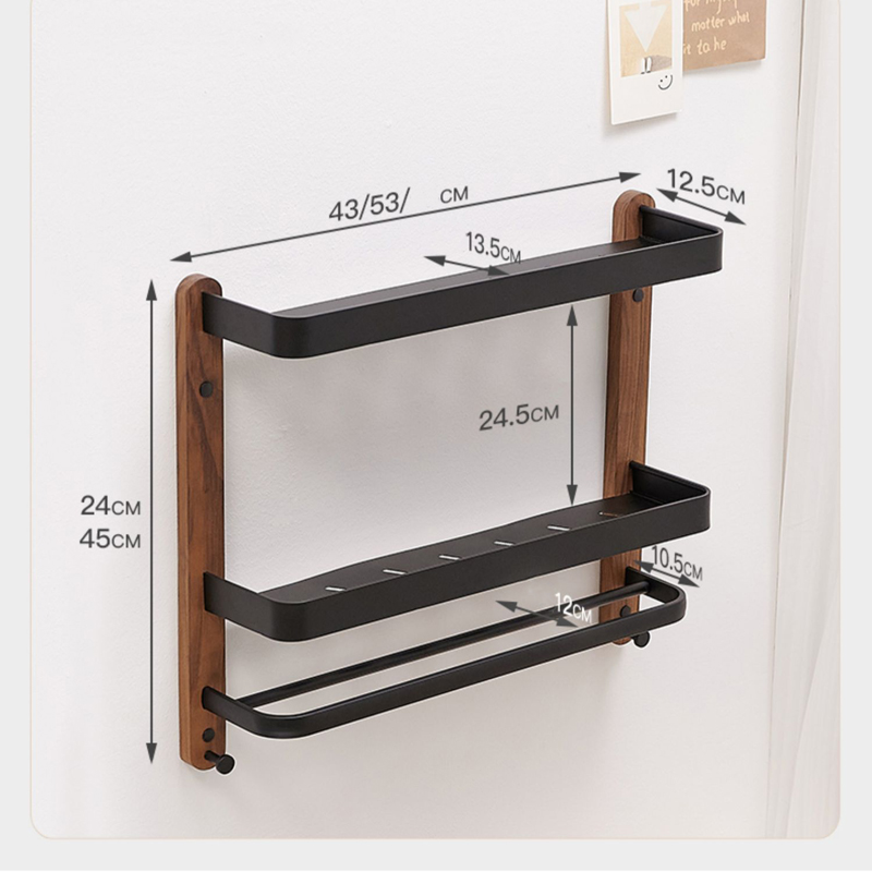 Estantes cuadrados, estante de almacenamiento de artículos de baño, estante de almacenamiento de cocina montado en la pared individual/doble, accesorios de baño de madera/aluminio