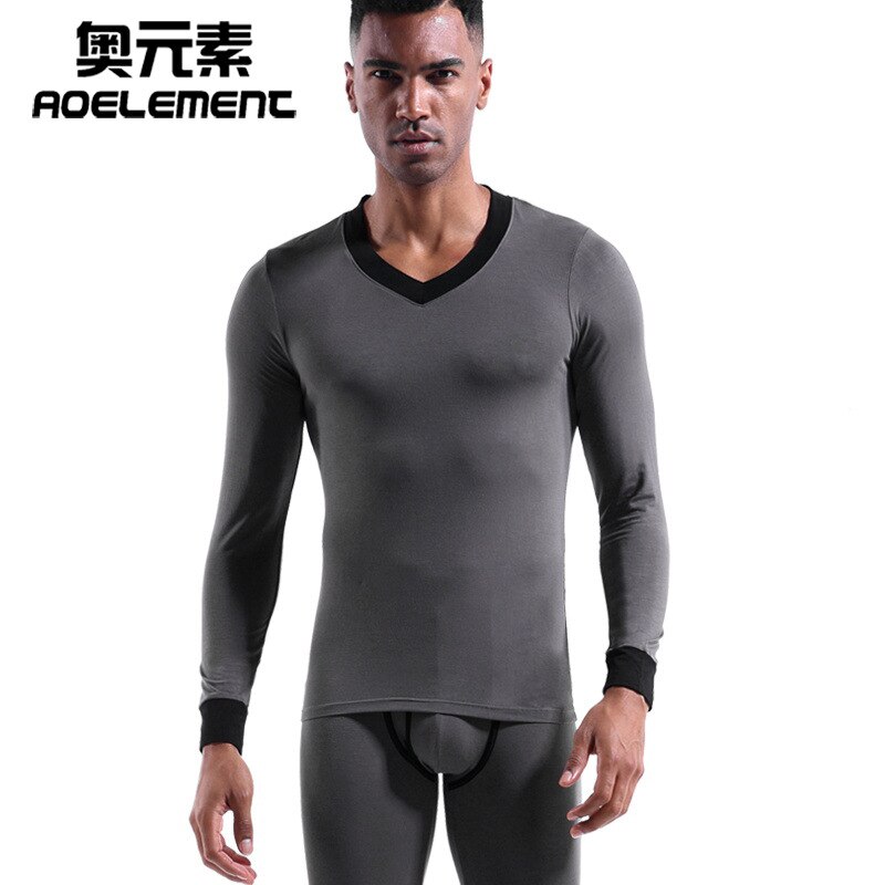 AOELEMENT Men's V-neck Underwear Set Modal Slim-fit Autumn Clothes Long Johns Mens Thermal Base Suit To Keep Warm Leggings