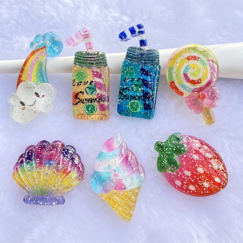 7 st/lot hartsblandning glänsande små saker platt rygg cabochon scrapbooking hår rosett centrum utsmyckningar gör-det-själv tillbehör  c62