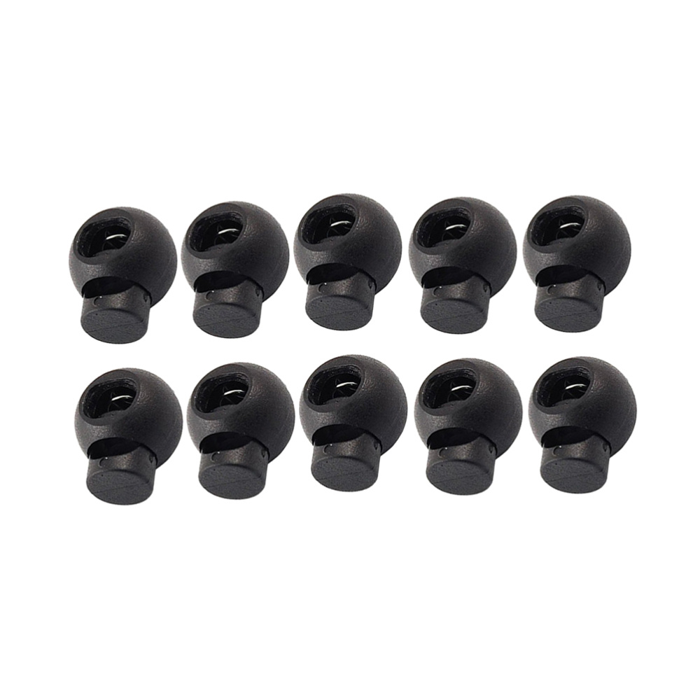 25 Pcs Plastic Toggle Round Spring Toggles Luggage Lanyard Stoppers Spring Loaded Shock Cord Lock End Stoppers (Black)