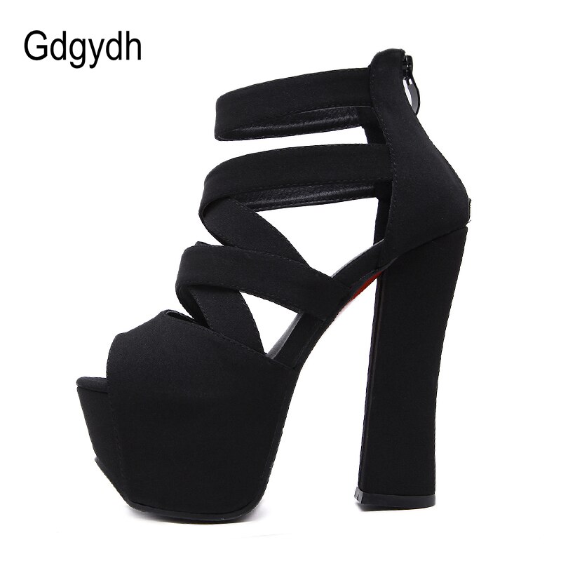 Gdgydh platå sandaler kvinnor högklackat med tjock klack mocka peep toe cross band sommar skor sandaler