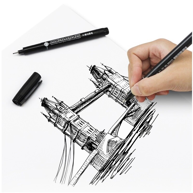 9 stk nålespiss grafisk tegning pennesett mikron finne liner markør skisse pensel kunst vannbasert pigment blekk vanntett  a6150