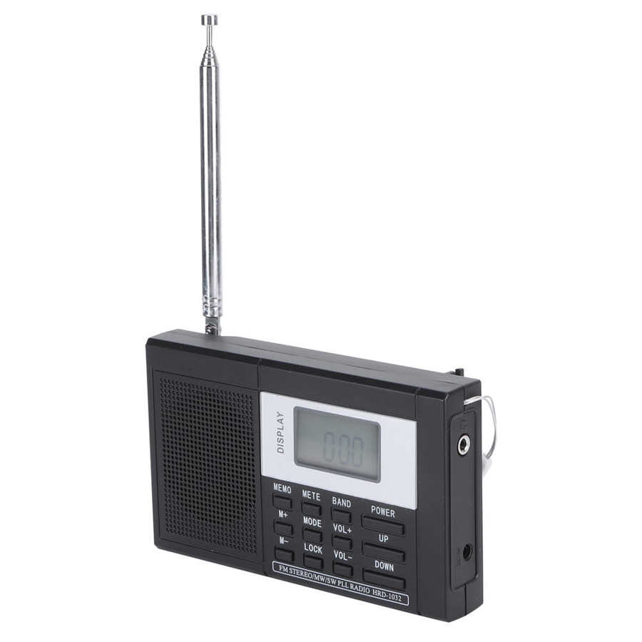 HRD-1032 Mini Portable Radio Digital Clock FM/AM/SW/MW Stereo Radio FM Radio Receiver with LCD Display Clock Earphone
