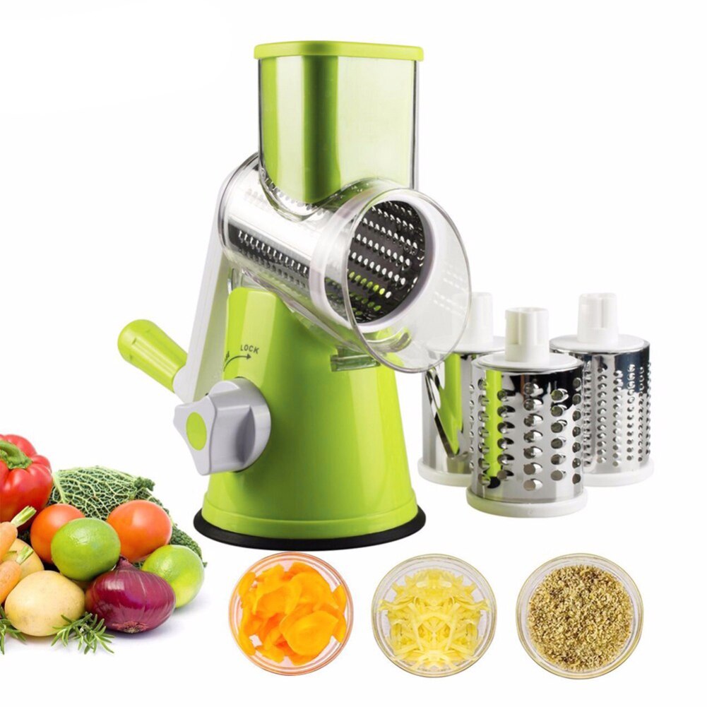 Multi-Function Rotary Grater Manual Rotary Vegetable Slicer Fruit Manual Shredder Drum Grater With 3 Stainless Steel Rotary Set