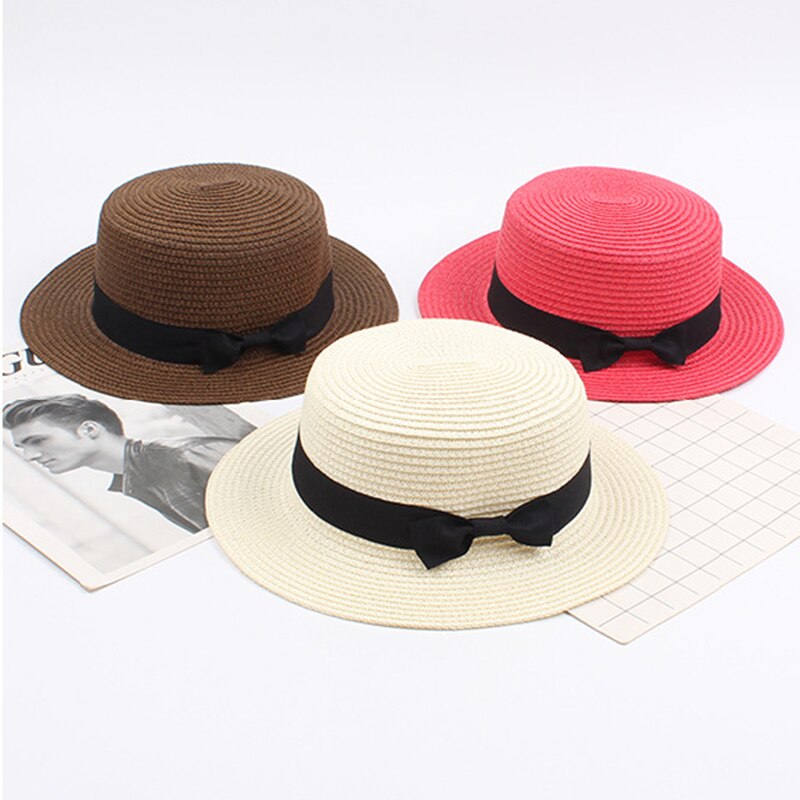 Sombrero de playa Simple de verano para mujer, sombreros casuales para mujer, corbata de lazo con borde plano, sombrero de paja para niñas, sombrero de Sol para deportes de natación, para adultos