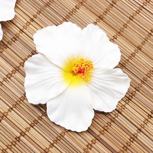 BIT.FLY 10PCS Hawaii party Hibiscus flowers Summer party DIY decorations Artificial PE hibiscus flower Hula girls headwear: White