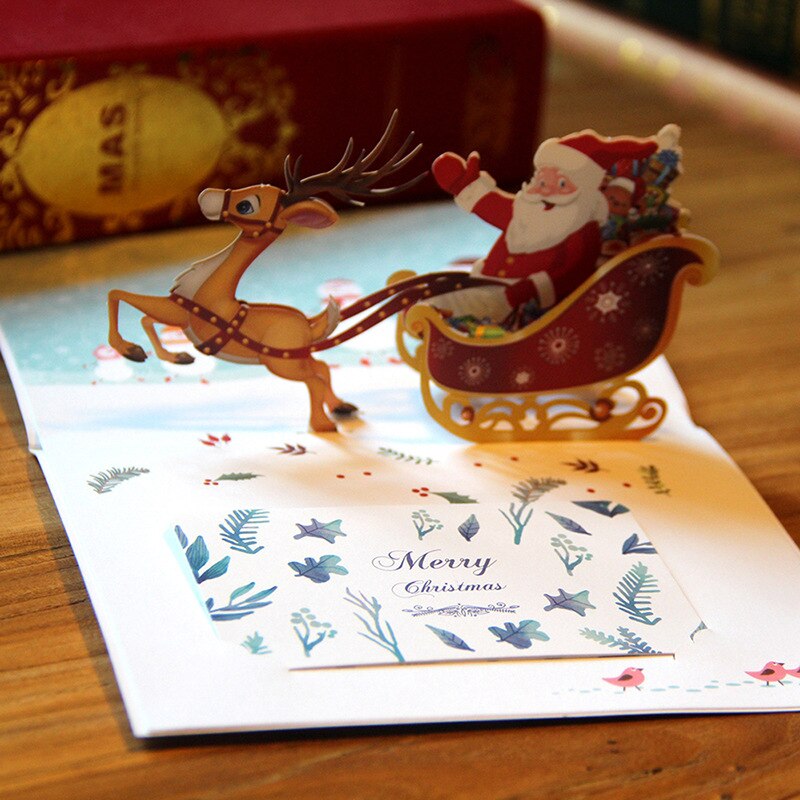 QuickDone 3D Three-dimensional Christmas Deer Santa Claus Greeting Card Handmade Pop Up Event&Party Cards NDK0404