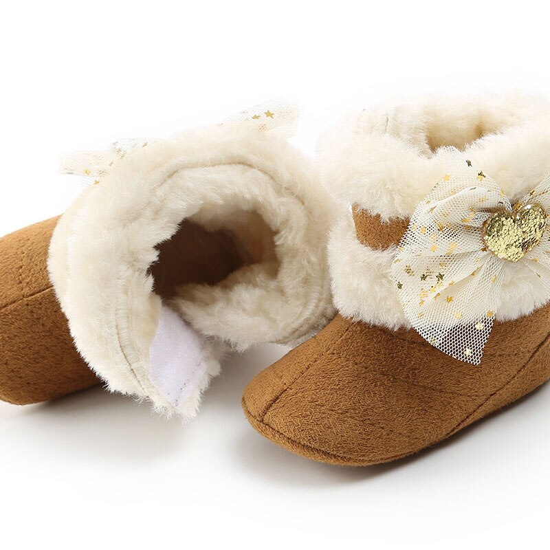 Botas gruesas y cálidas para niña, zapatos a la con lazo para recién nacidos, otoño e invierno, accesorios que combinan con todo,