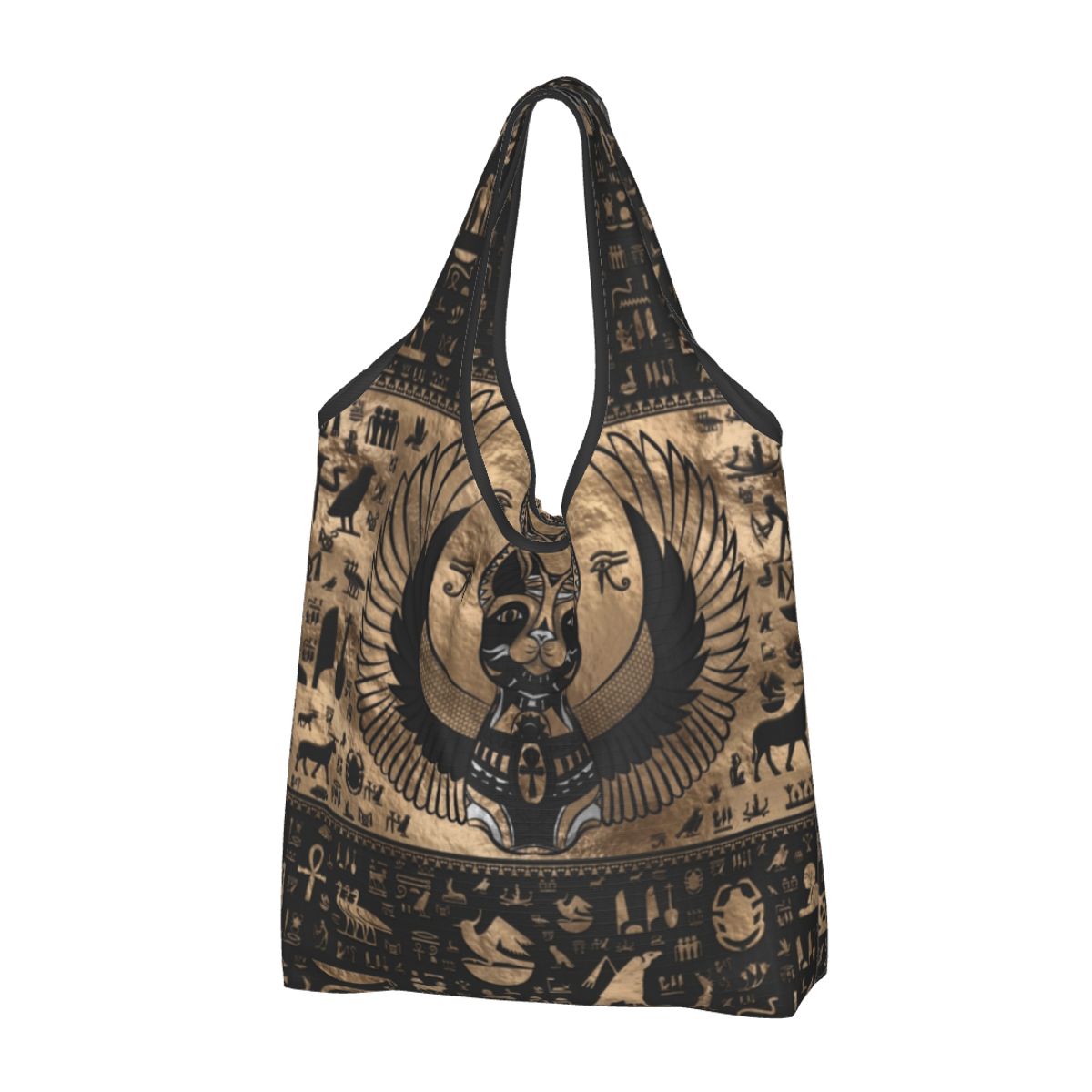 Custom Reusable Egyptian Cats And Eye Of Horus Shopping Bag Women Tote Bag Portable Ancient Egypt Groceries Shopper Bags