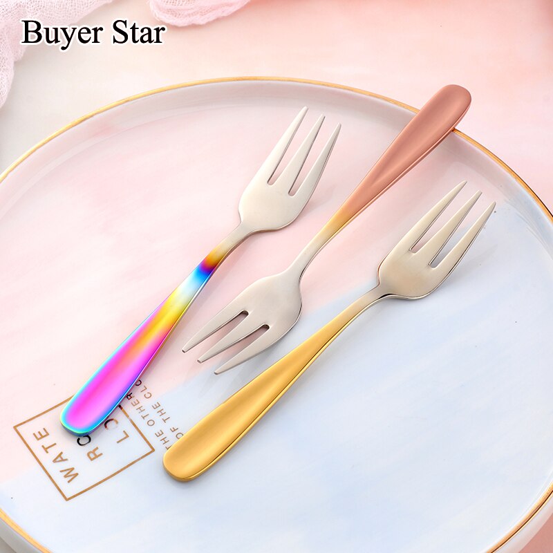 6Pcs/lot Gold Cake Forks Stainless Steel Mini Fork Thick Cutlery Fruit Fork Metal Dessert Fork for high tea Party
