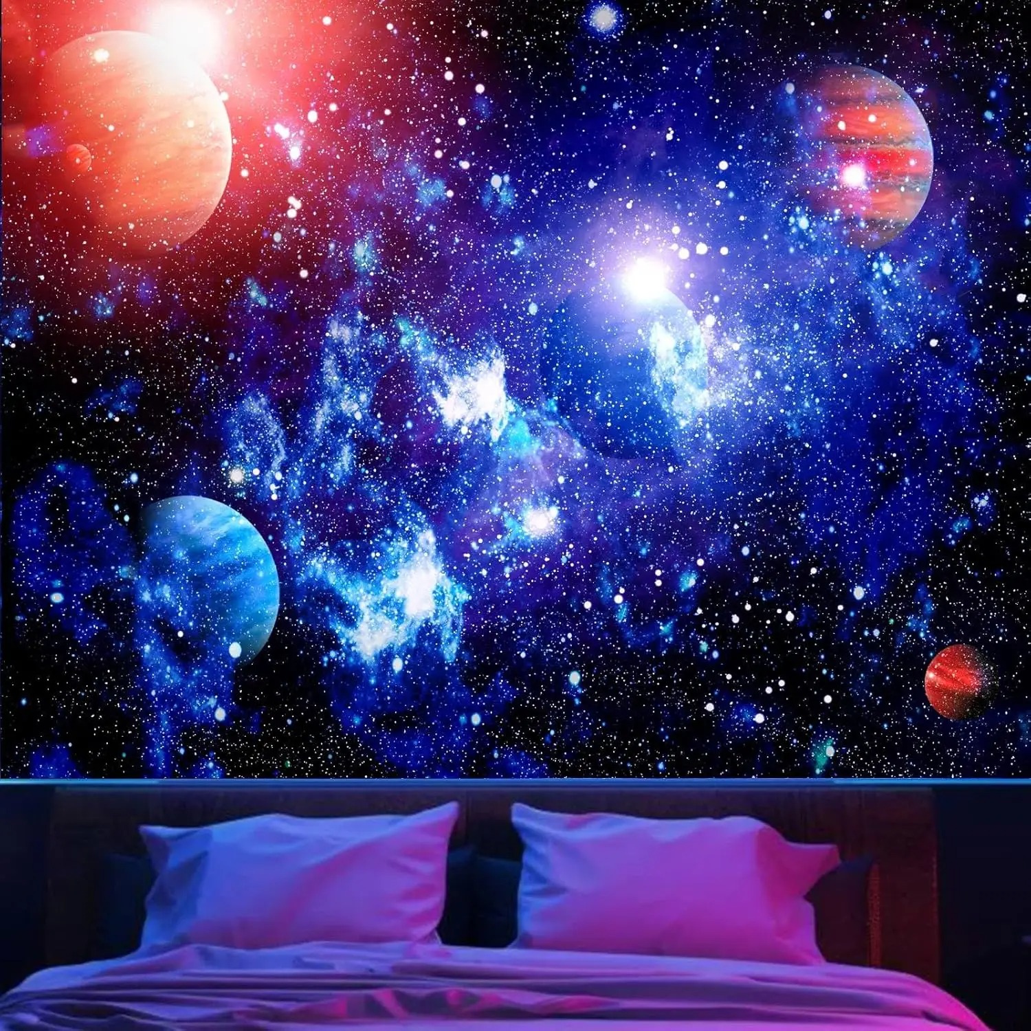 Tapiz de galaxia para decoración de habitación, tapiz espacial estético para dormitorio, nebulosa misteriosa, pintura colgante de pared, fondo para sala de estar: 200 x 220 cm / Putty