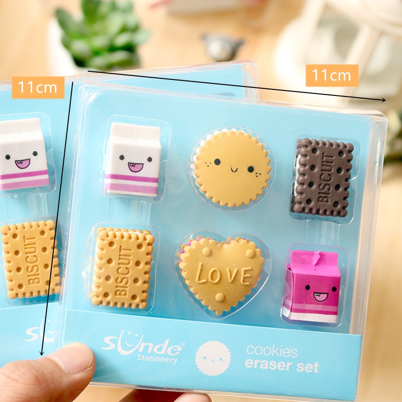 6pcs Milk Cookies Eraser Set Mini Love Biscuit Rubber Erasers for Pencil Child Kids Stationery Office School Student F389
