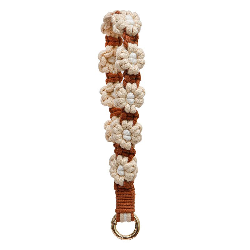 Cordão de Flor de Margarida em Crochê, Alça de Pulso Antiperda para Telefone, Mulheres e Meninas, Pingentes para Bolsa Feitos à Mão, Porta-chaves, Presentes: Vermelho-marrom