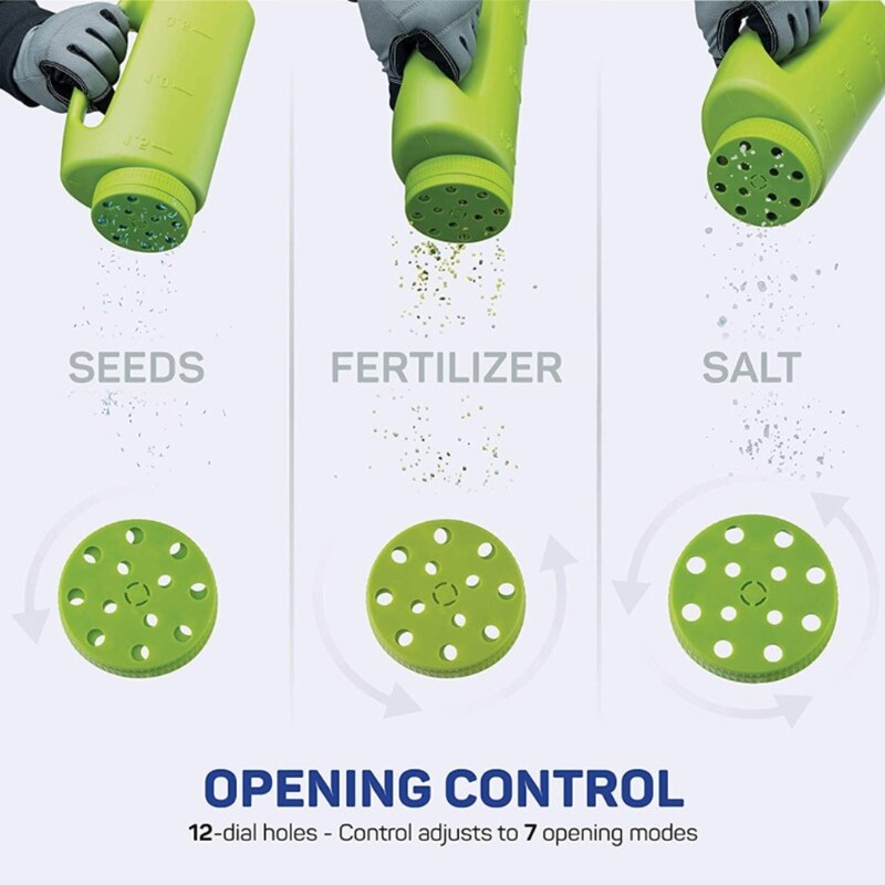 Handheld Spreader Adjustable Hole Size Lawn Fertilizer for Seed Salt Pot Bottle Sprinkler Deicing Ice Melt with/without Shovel