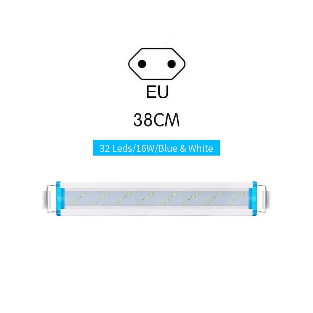 Aquarium Lighting Aquatic Plant Light Super Slim Blue LEDs 18-48CM Waterproof Clip On Lamp For Fish Tank Plant Grow Lighting: EU 38CM