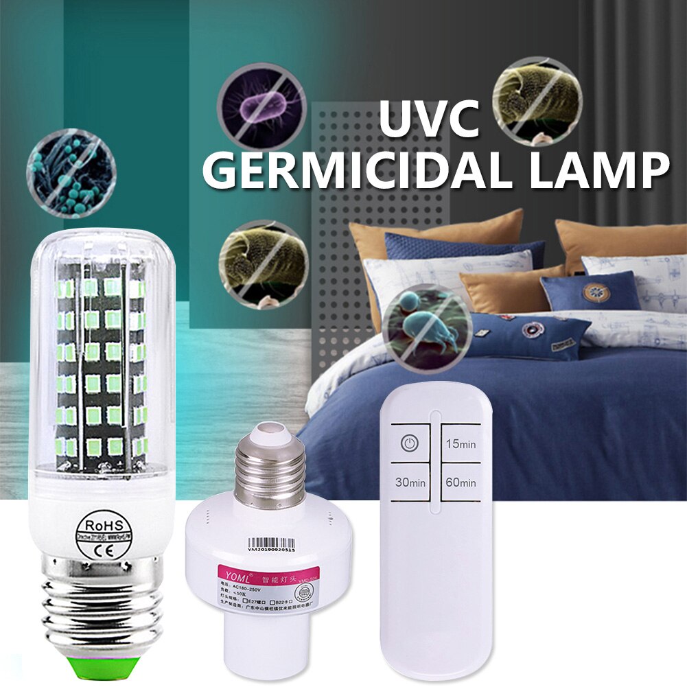 112 LED E14 UV Germicidal Lamp UV Sanitizer For Home Remote Control Disinfection Lamp Light E27 LED UVC Light Bulb Sterilization