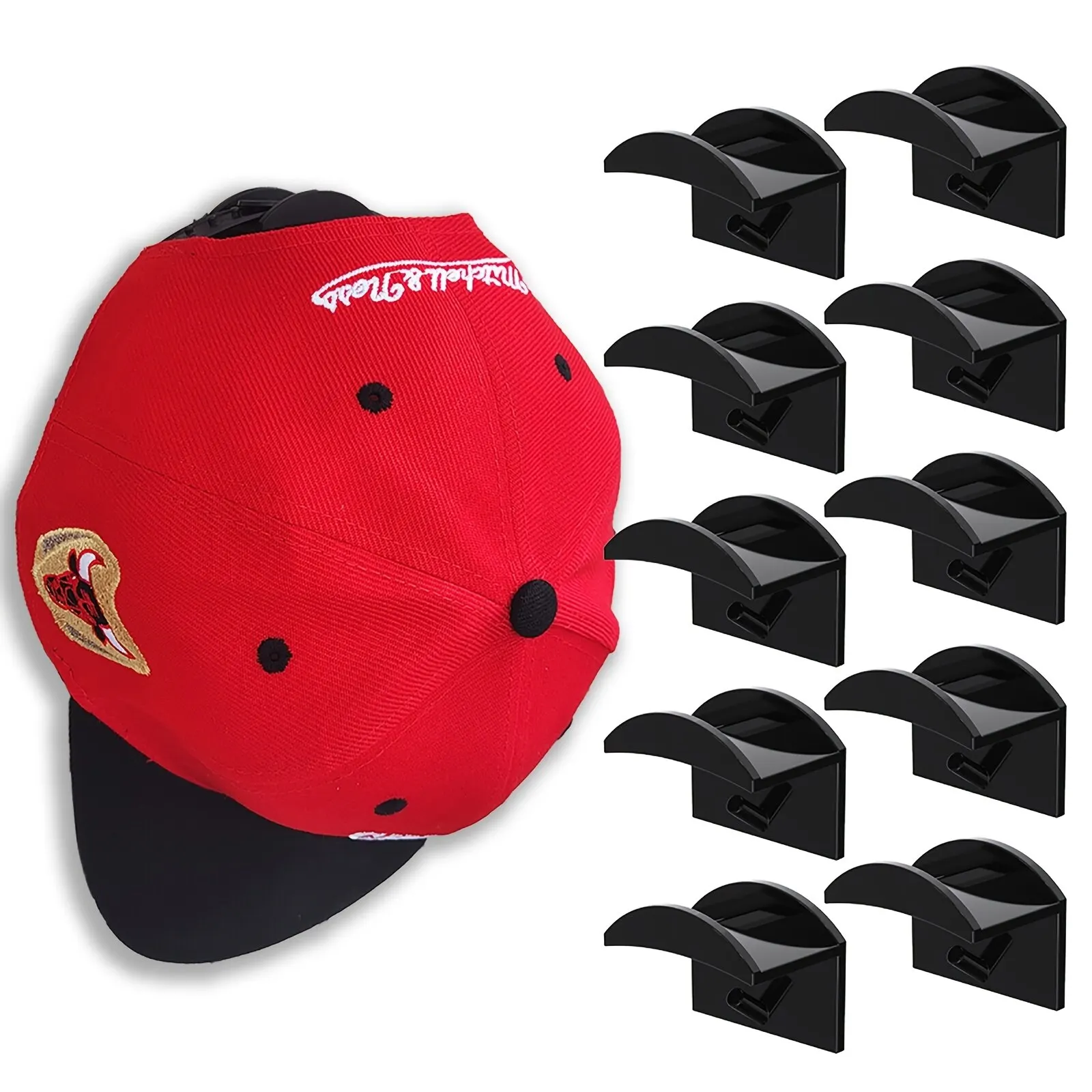 Soporte para gorras, gancho para gorra de béisbol, soporte para sombrero de Simple negro, estante de almacenamiento para collares y auriculares, armario para ropa, 10 Uds.