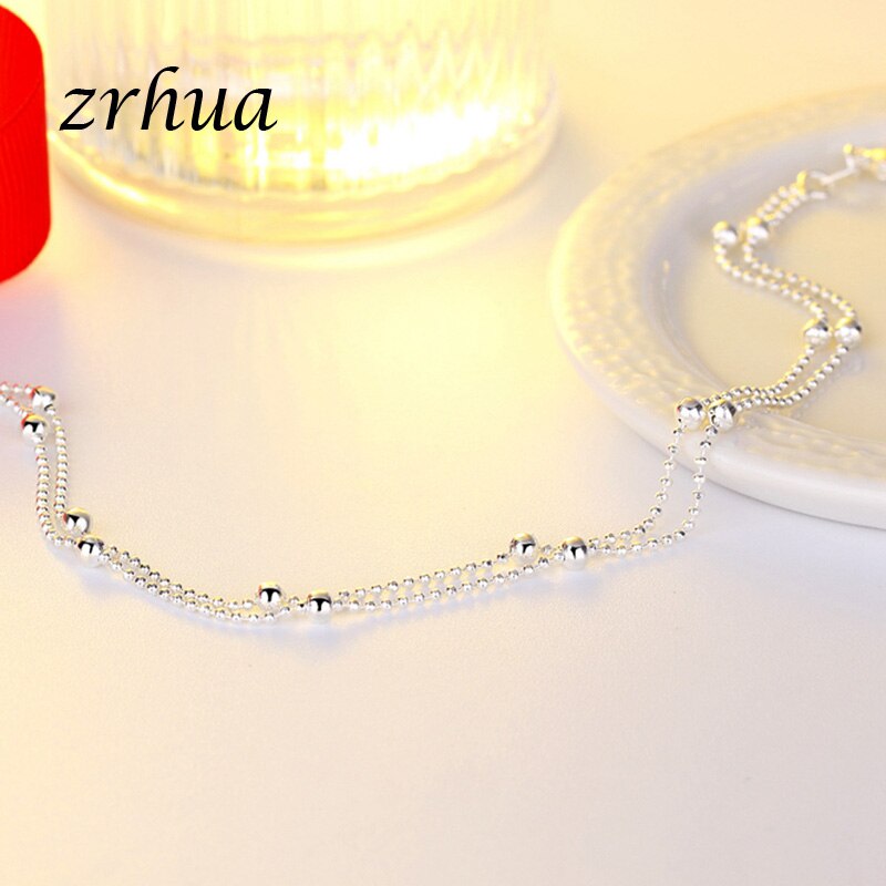 ZRHUA Tiny 925 Sterling Silver Beads Multilayer Chain Anklet for Women Girls Friend Foot Jewelry leg bracelet Bijoux