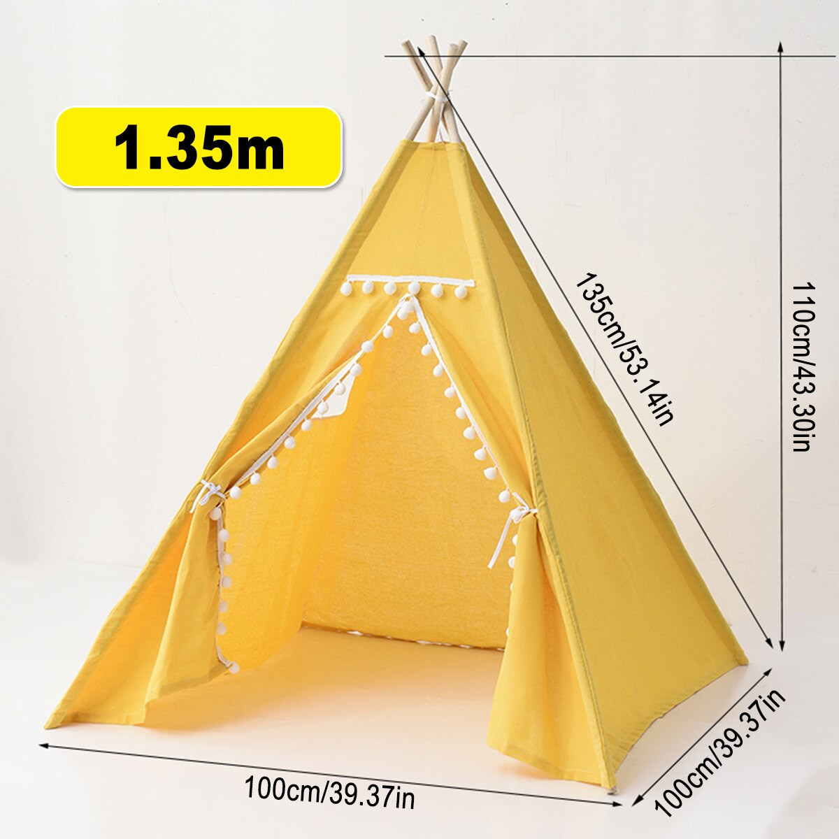 1.35M-1.8M Baby Tents Teepee Triangle Tent Kids Playhouse Cotton Canvas Pretend Play Tent Decoration Game House Boy Girls: Yellow 1.35M