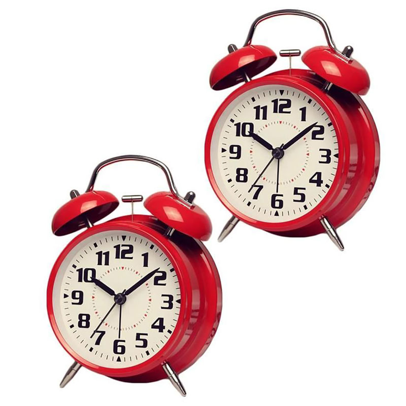 Simple Metal Alarm Clock Cute Ingenious Mute Night Light 4 Inch Digital Student Bedside Alarm Clock Loud Red and White