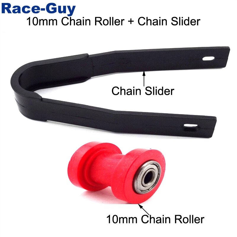8mm &amp;10mm Chain Roller Pulley Tensioner + Black Chain Slider Rear Swingarm Guard For Dirt Motor Trail Bike Motorcycle Motocross