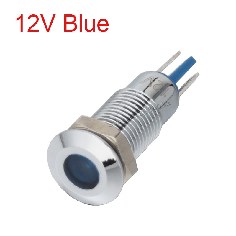8mm indicator light LED signal lamp metal 12V 24V 220V red yellow green white 2 pin colorful S8-D light: Blue 12v